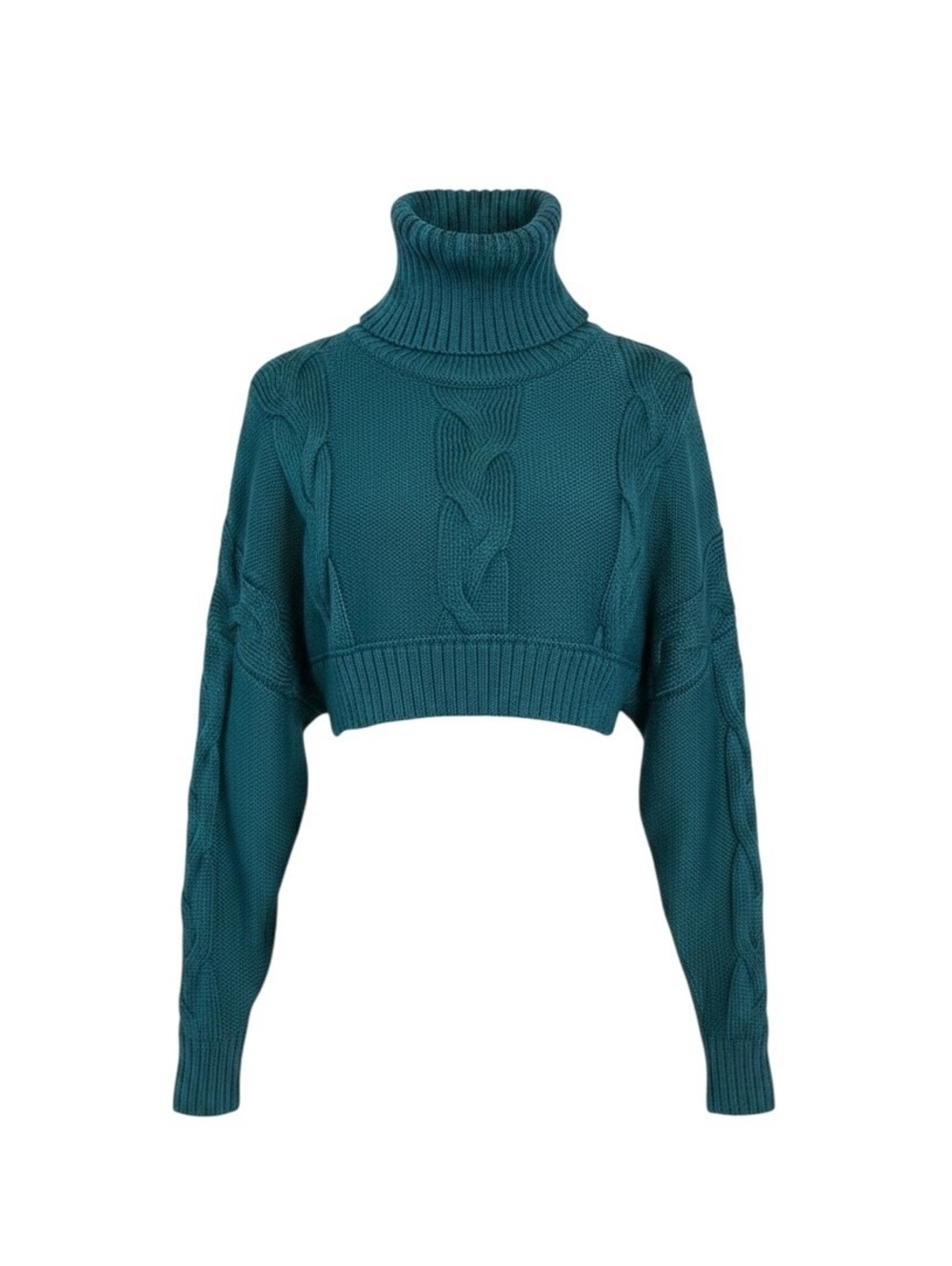 Out From Under Teal Cable Knit Cropped Turtleneck Sweater SP